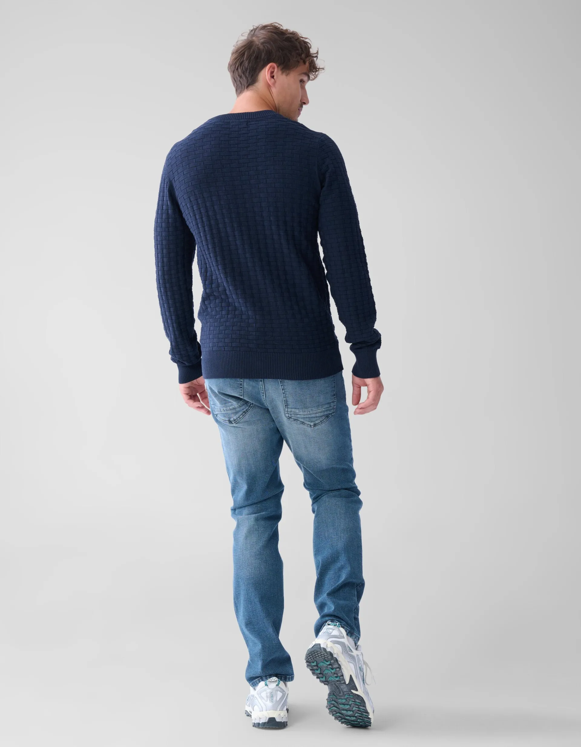 Shoeby Structuur Trui Donkerblauw<Heren Truien En Sweaters