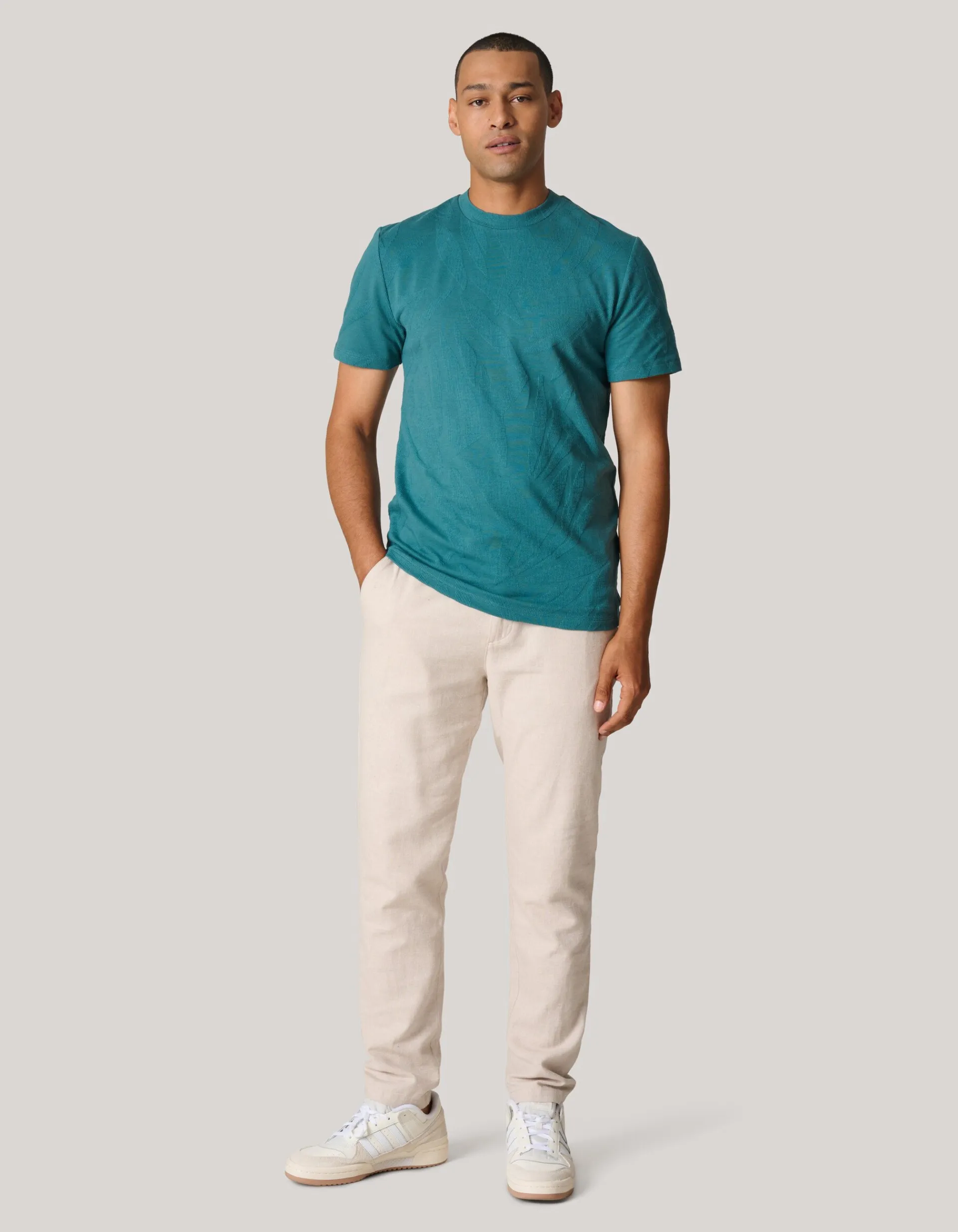 Shoeby Structuur T-shirt Donker Turquoise<Heren T-Shirts En Polo's