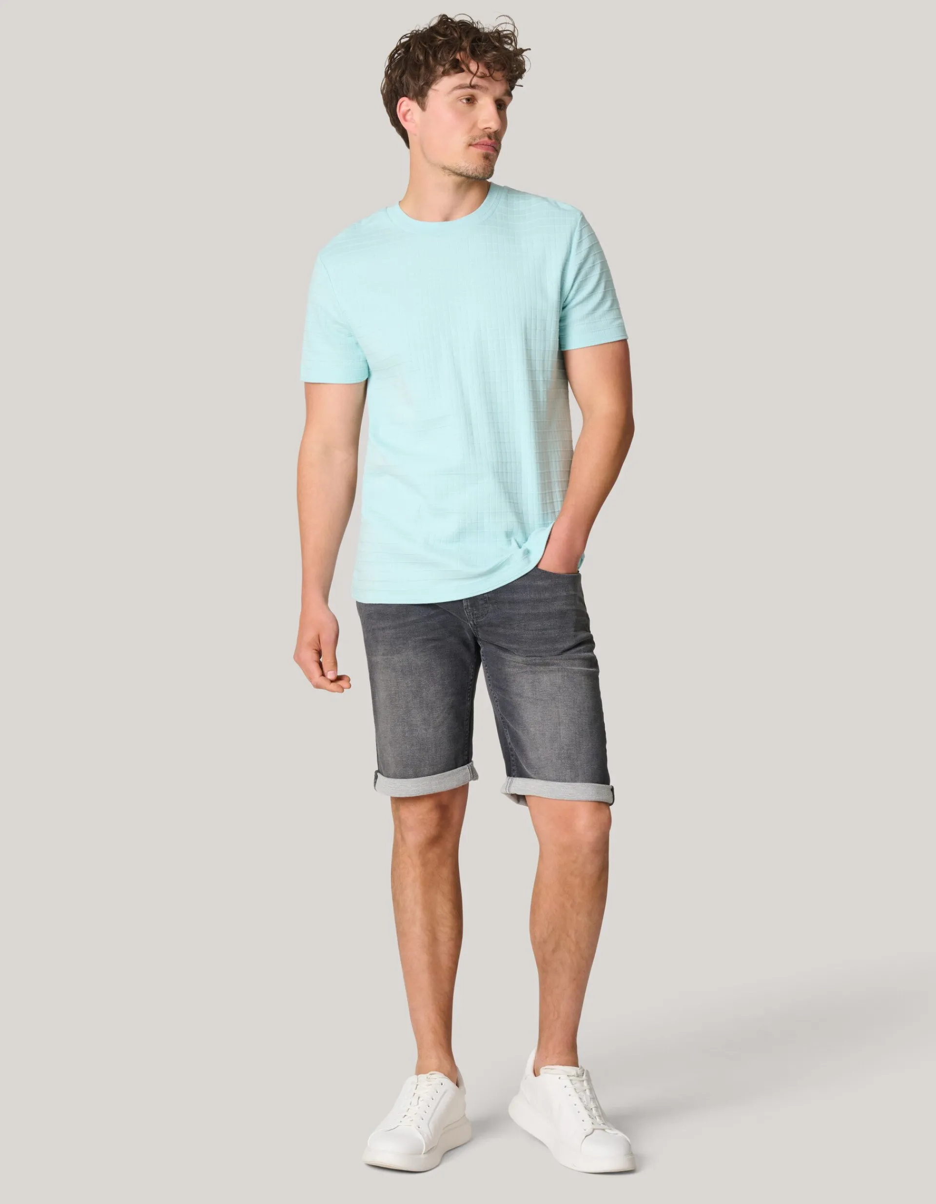 Shoeby Structuur T-shirt Lichtblauw<Heren T-Shirts En Polo's