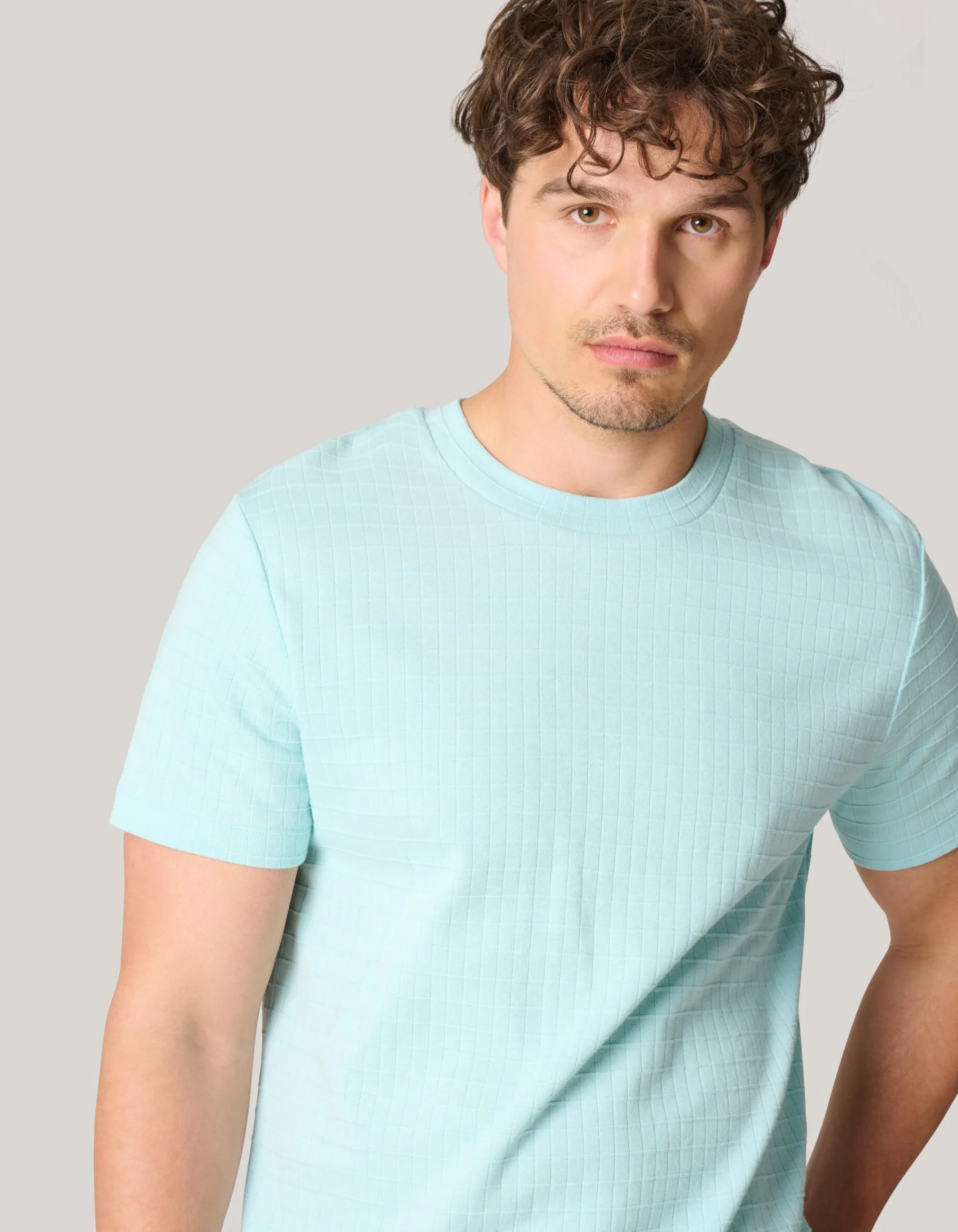 Shoeby Structuur T-shirt Lichtblauw<Heren T-Shirts En Polo's