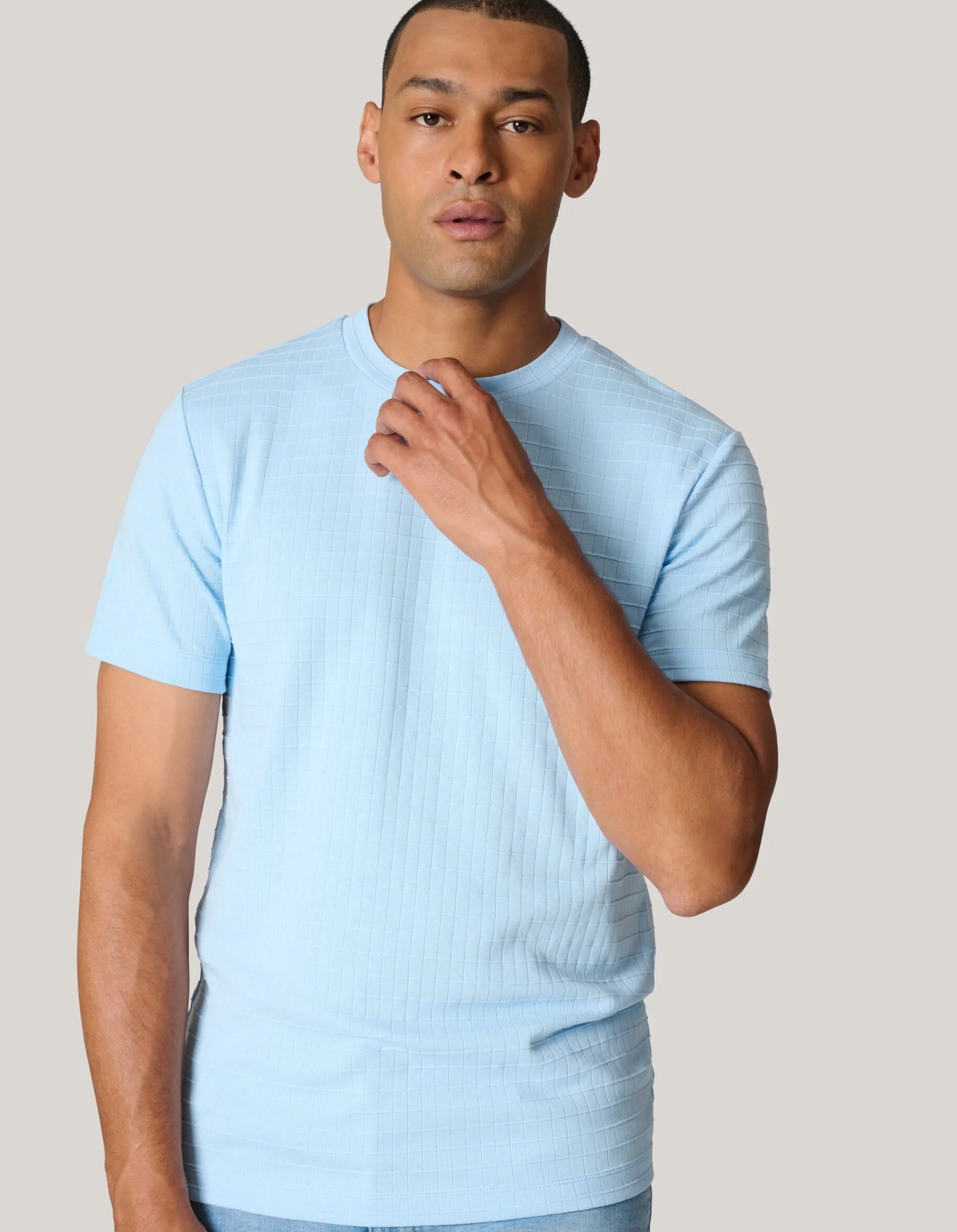 Shoeby Structuur T-shirt Lichtblauw<Heren T-Shirts En Polo's