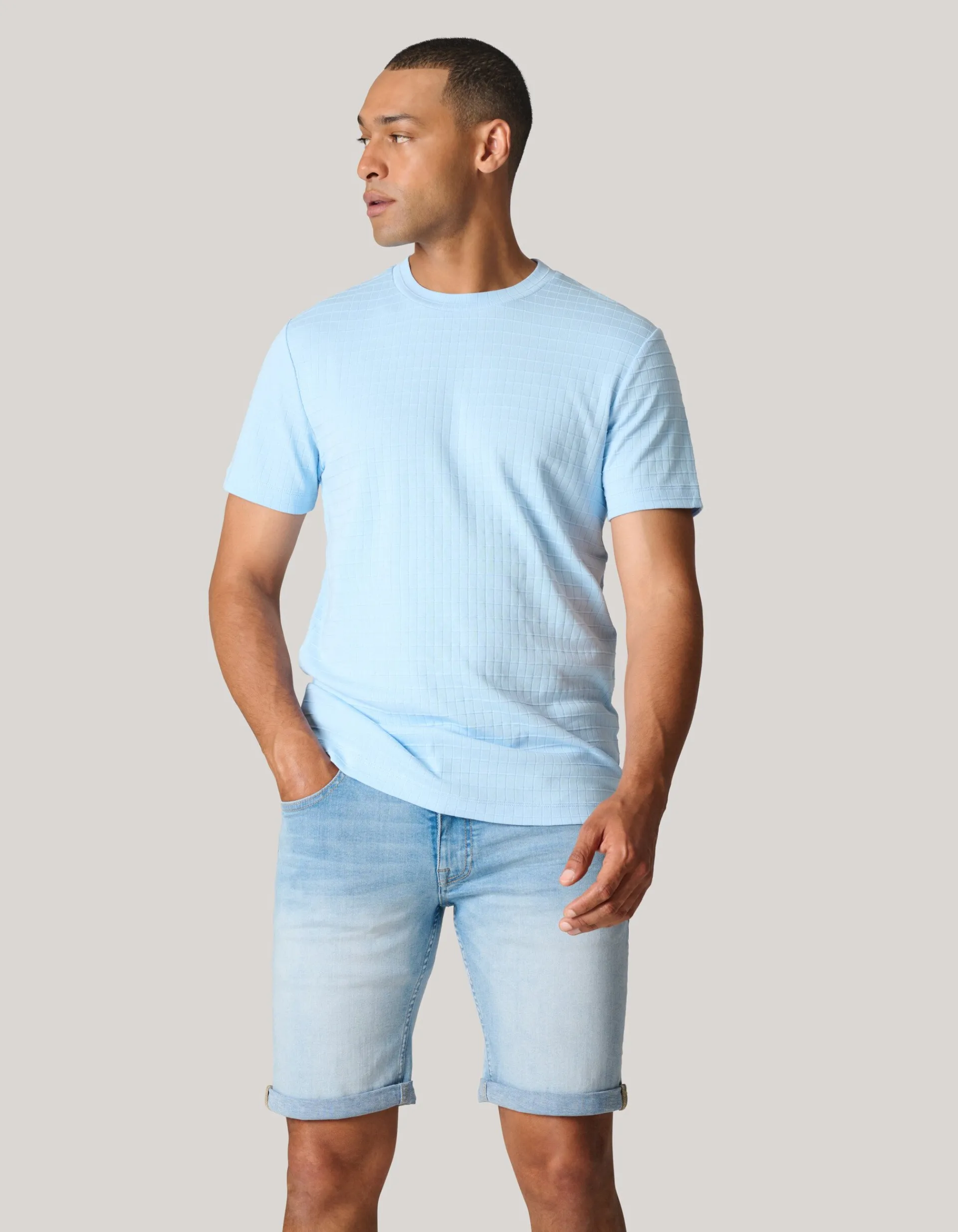 Shoeby Structuur T-shirt Lichtblauw<Heren T-Shirts En Polo's