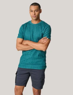 Shoeby Structuur T-shirt Turquoise<Heren T-Shirts En Polo's
