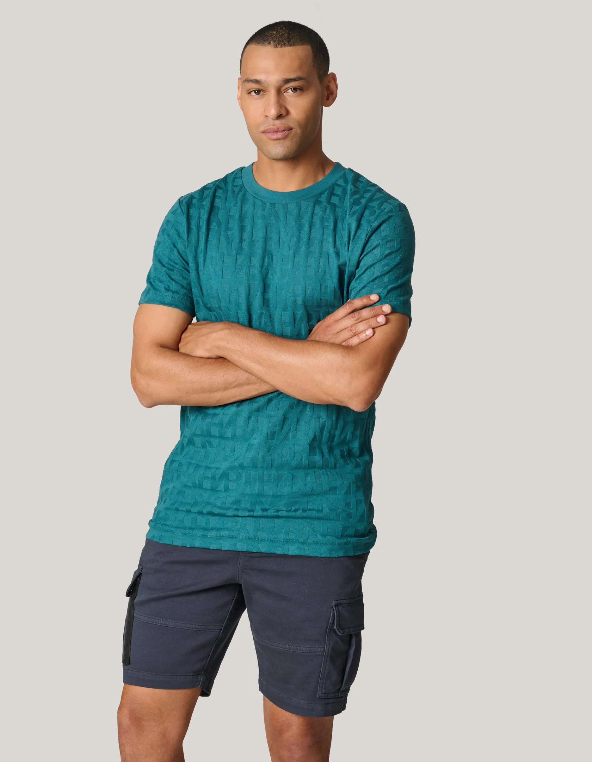 Shoeby Structuur T-shirt Turquoise<Heren T-Shirts En Polo's