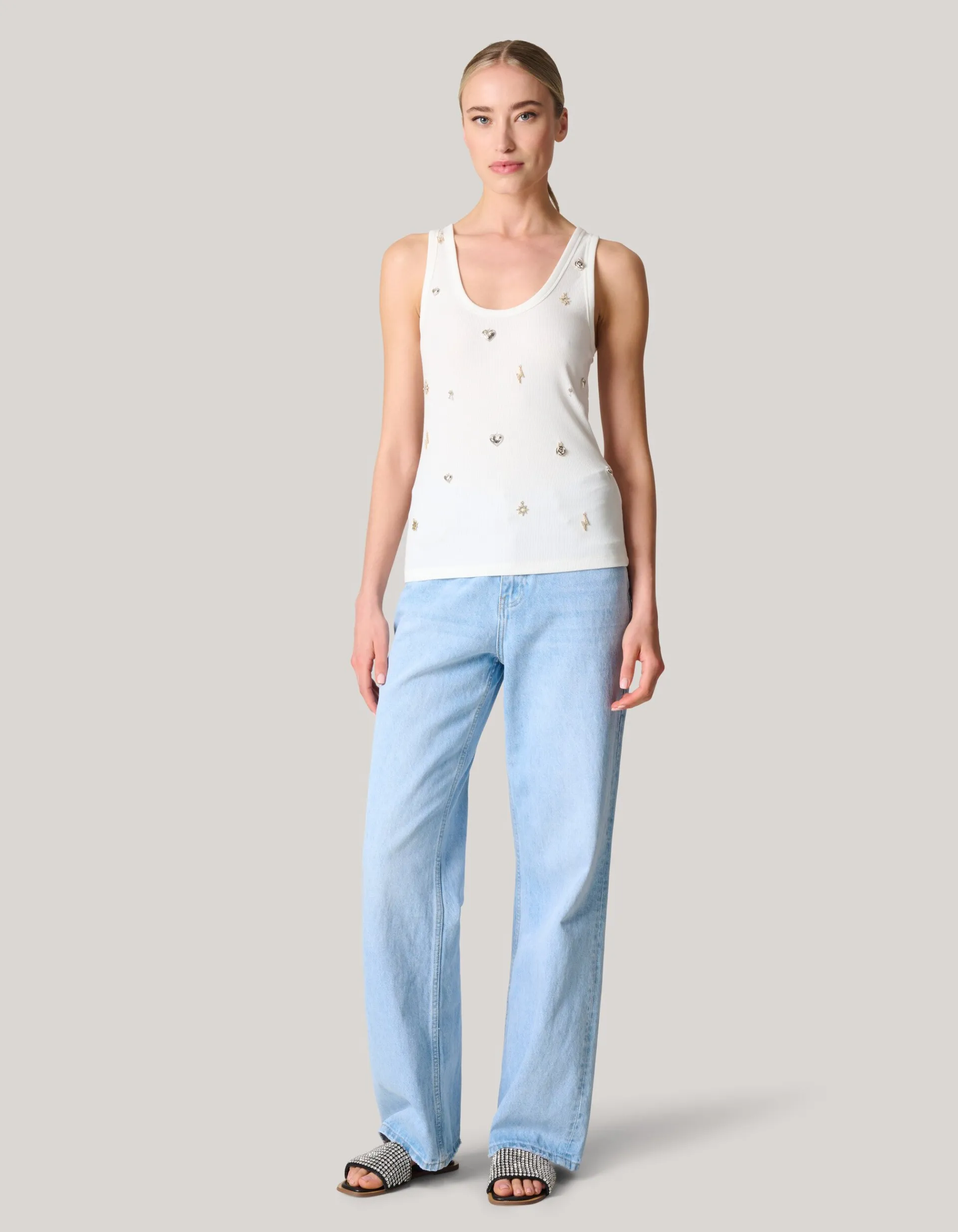 Shoeby Stud Tanktop Wit<DAMES Tops