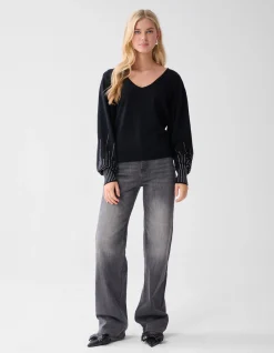 Shoeby Studded Gebreide V-hals Trui Zwart<DAMES Truien En Sweaters
