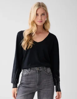 Shoeby Studded Gebreide V-hals Trui Zwart<DAMES Truien En Sweaters