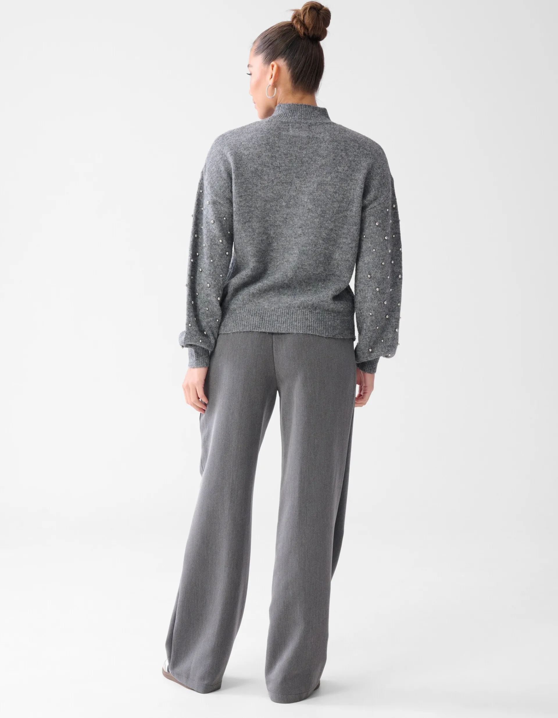Shoeby Studded Sleeve Trui Grijs<DAMES Truien En Sweaters