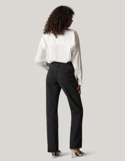 Shoeby Studs Wide Leg Fit Jeans Donkergrijs<DAMES Jeans