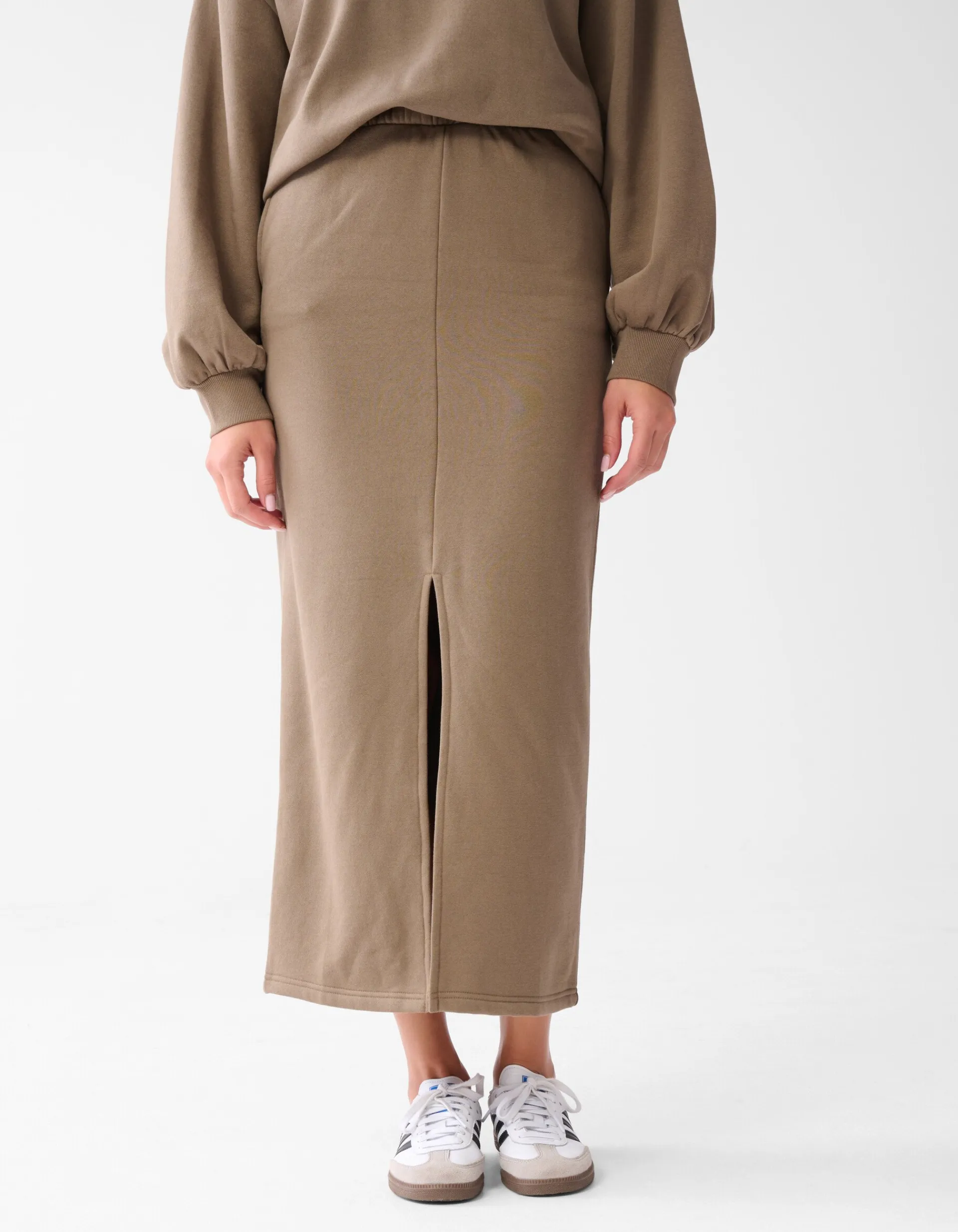 Shoeby Sweat Maxi Rok Bruin<DAMES Rokken