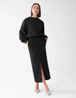 Shoeby Sweat Maxi Rok Zwart<DAMES Rokken
