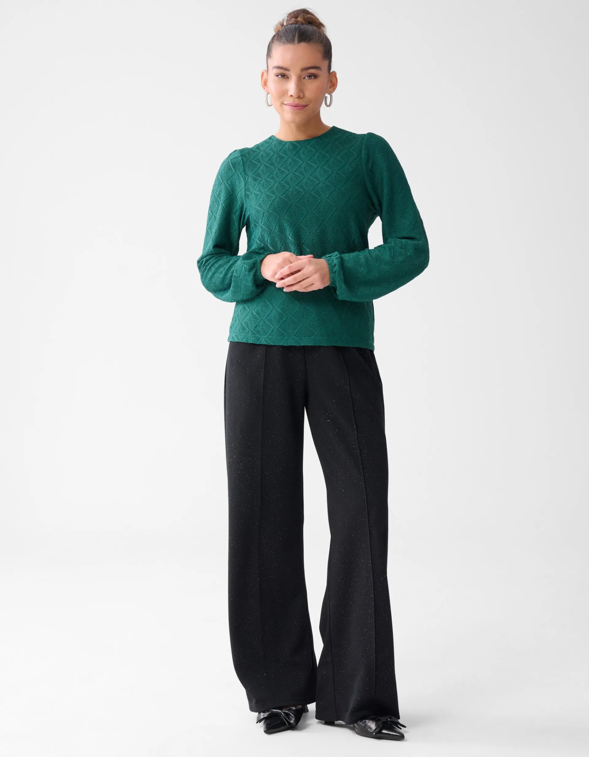 Shoeby Swirl Structuur Top Donkergroen<DAMES Tops
