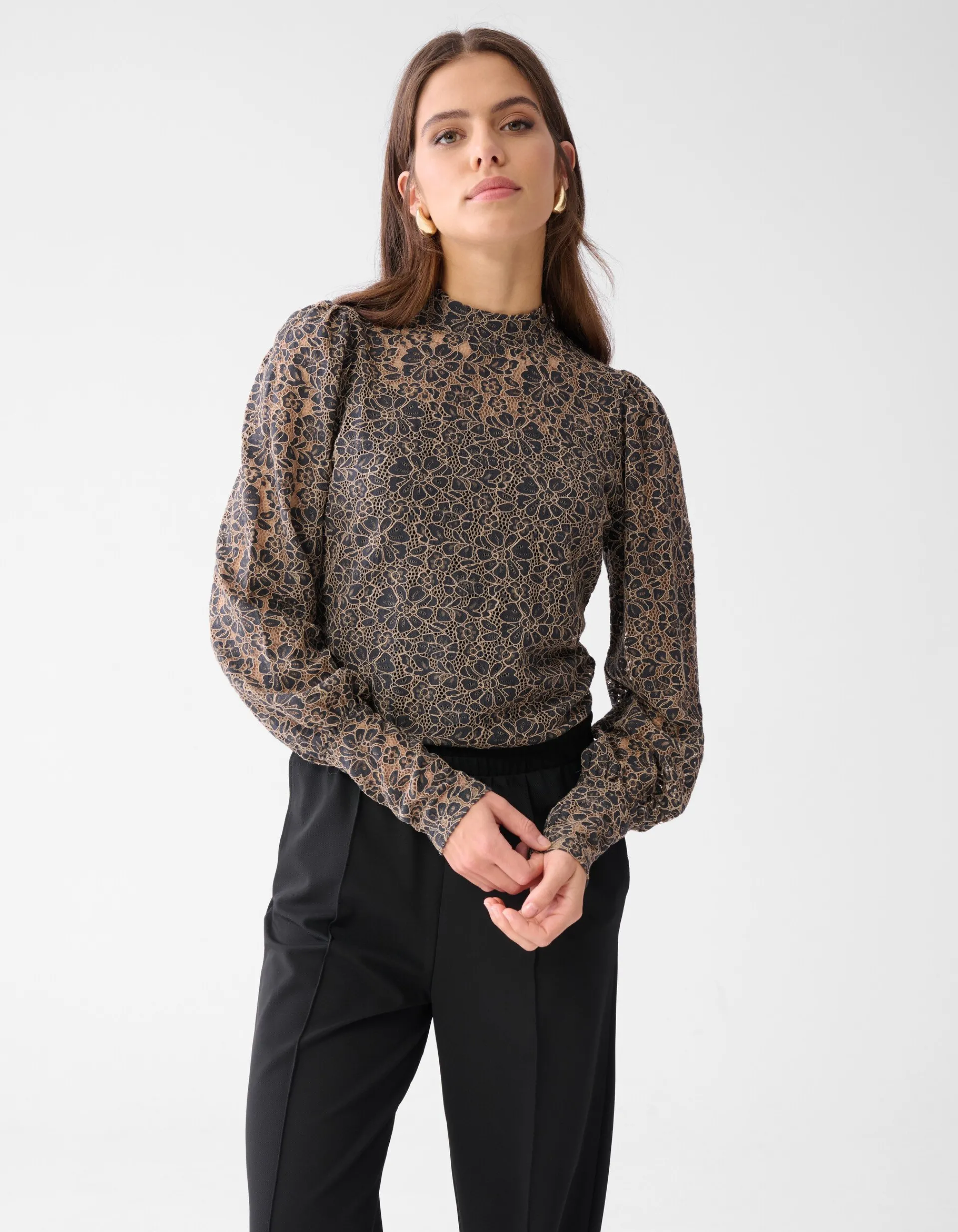 Shoeby Two Tone Kanten Top Bruin<DAMES Tops