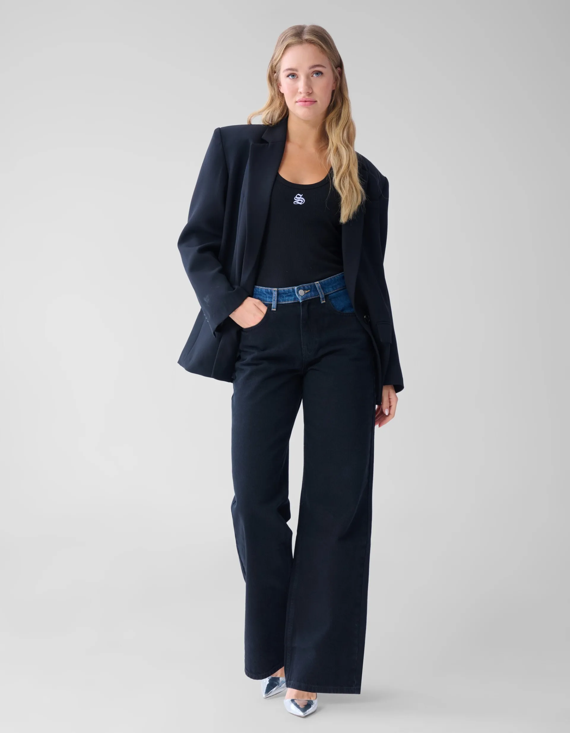 Shoeby Two Tone Wide Leg Fit Jeans Donkerblauw<DAMES Jeans