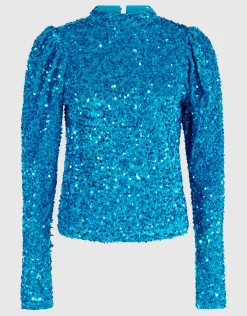 Shoeby Velvet Pailletten Top Blauw<DAMES Tops