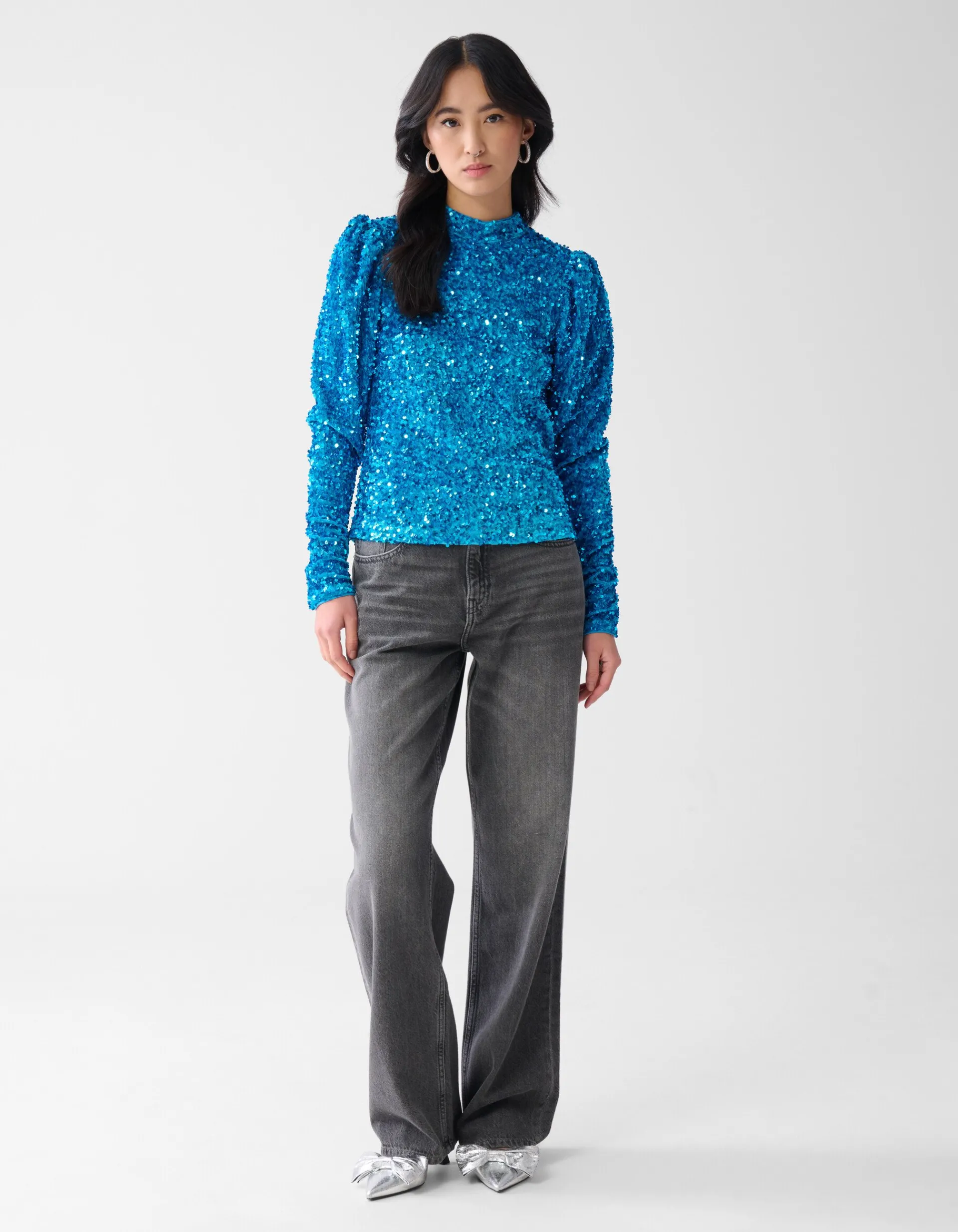 Shoeby Velvet Pailletten Top Blauw<DAMES Tops