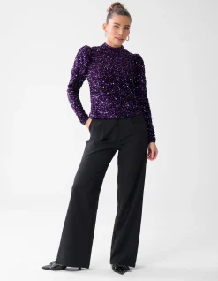Shoeby Velvet Pailletten Top Donkerpaars<DAMES Tops