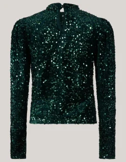 Shoeby Velvet Pailletten Top Donkergroen<DAMES Tops
