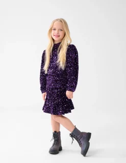 Shoeby Velvet Pailletten Top Paars< Tops Lange Mouw