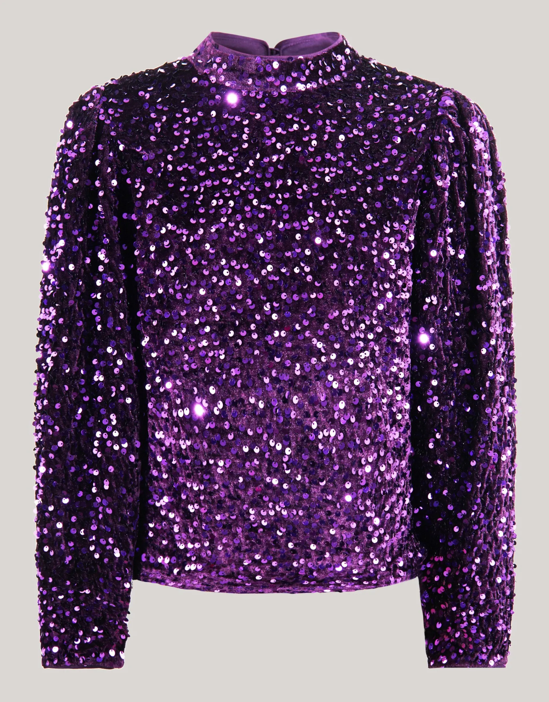 Shoeby Velvet Pailletten Top Paars< Tops Lange Mouw
