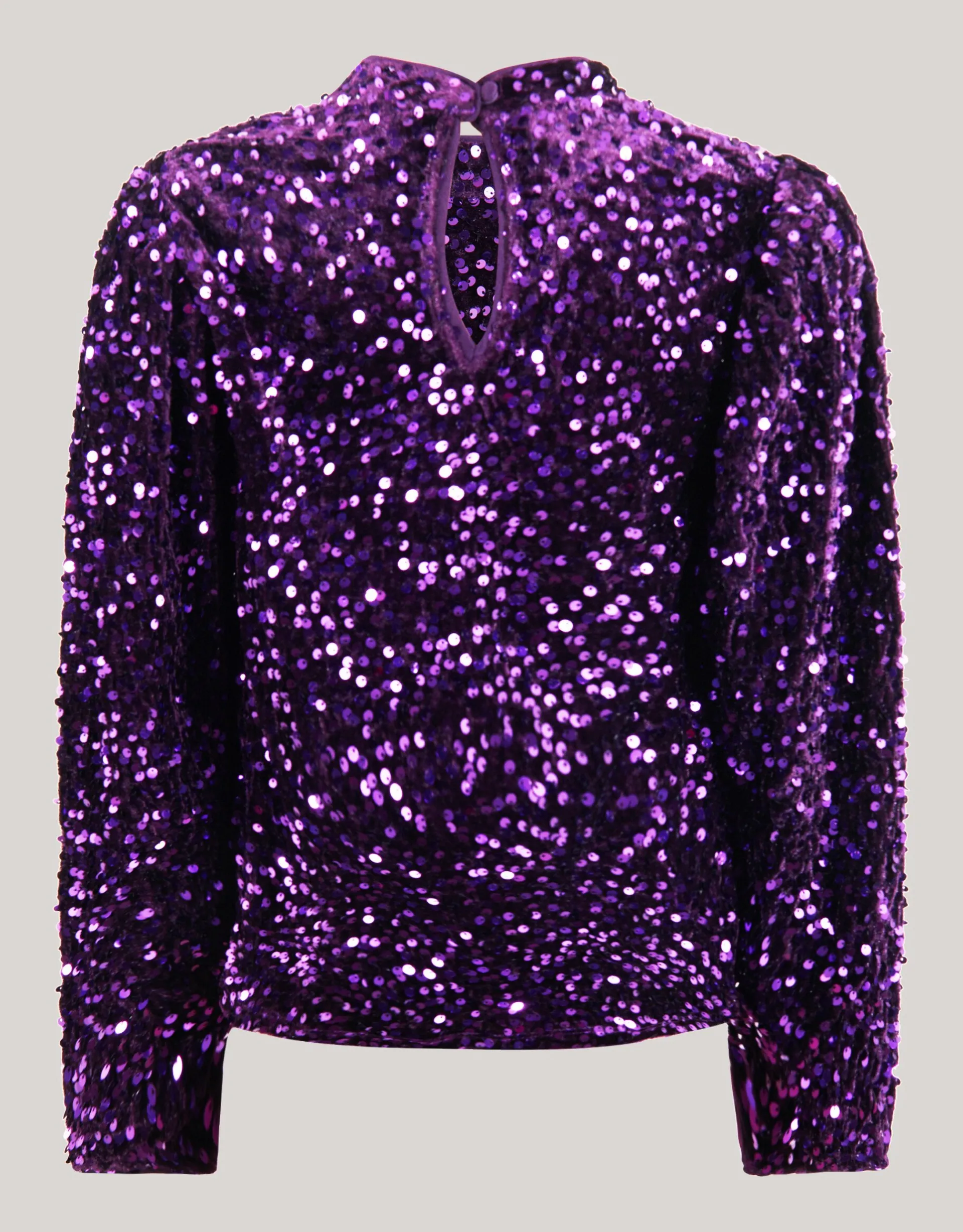 Shoeby Velvet Pailletten Top Paars< Tops Lange Mouw