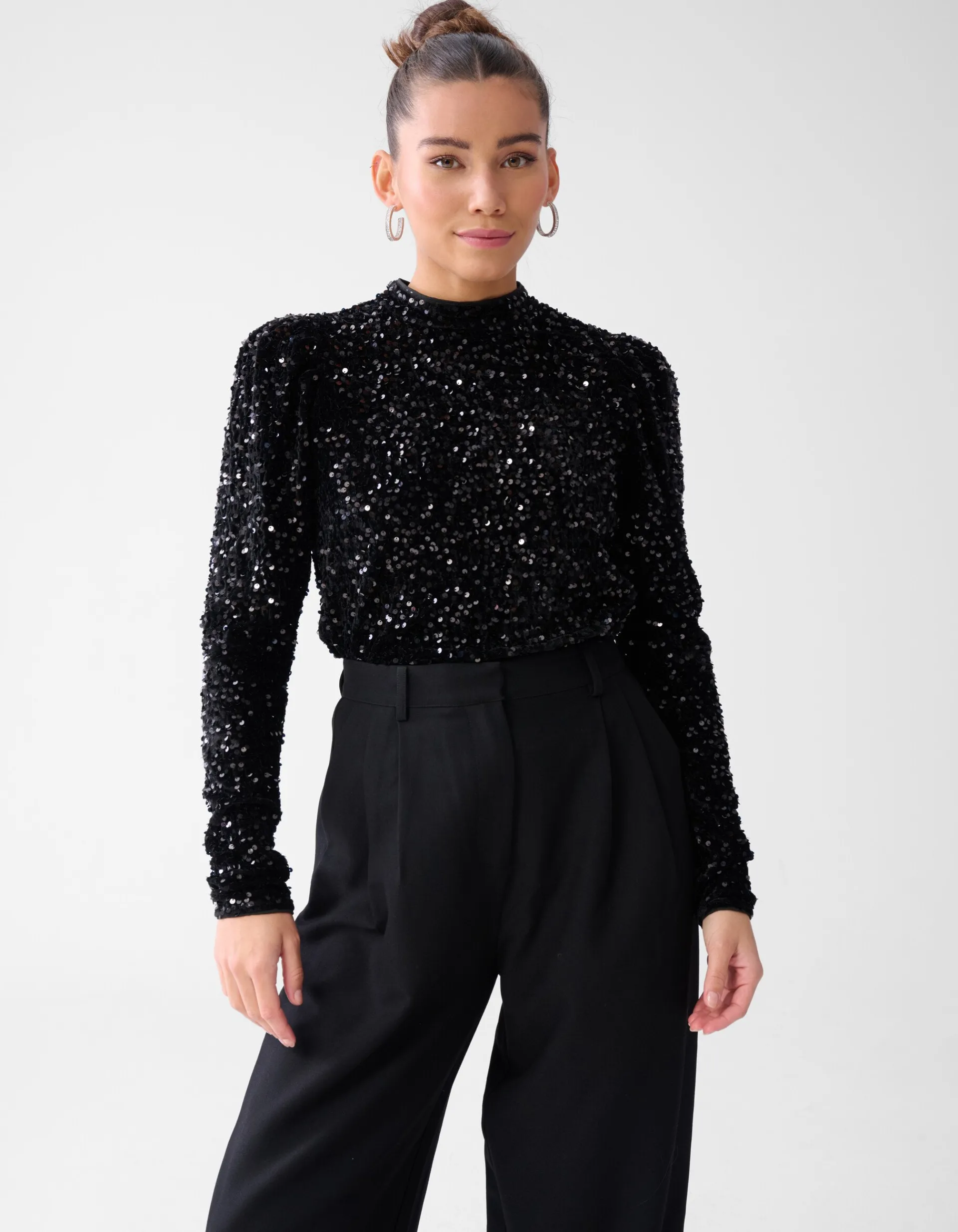 Shoeby Velvet Pailletten Top Zwart<DAMES Tops