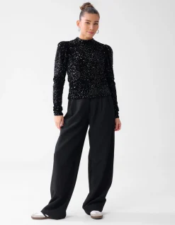 Shoeby Velvet Pailletten Top Zwart<DAMES Tops