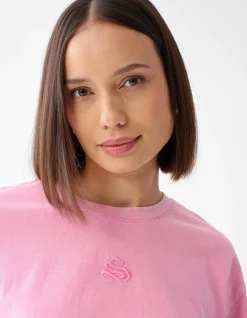 Shoeby Washed Logo T-shirt Roze<DAMES T-Shirts