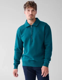 Shoeby Zipper Badge Sweater Donkergroen<Heren Truien En Sweaters