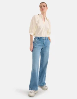 Shoeby Zipper Stripe Blouse Gebroken Wit<DAMES Blouses